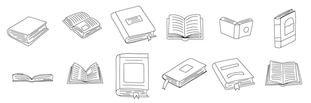 collection of books in doodle style hand drawn vector art