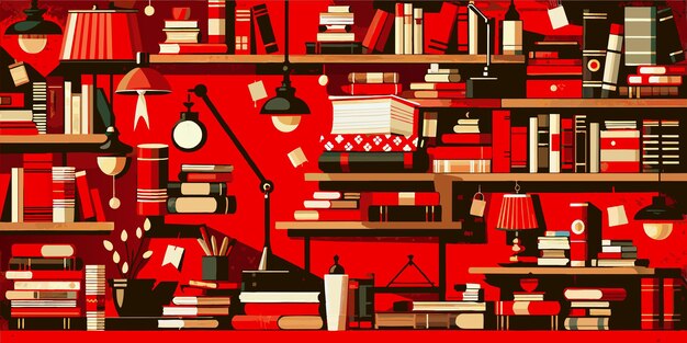 Vector a collection of books one of which is red and black