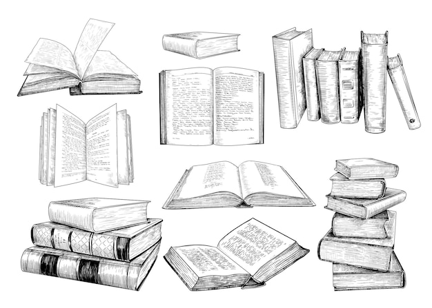 Коллекция эскизов книг Различные книги в винтажном стиле Элементы дизайна вектор Handdrawn Клипарт