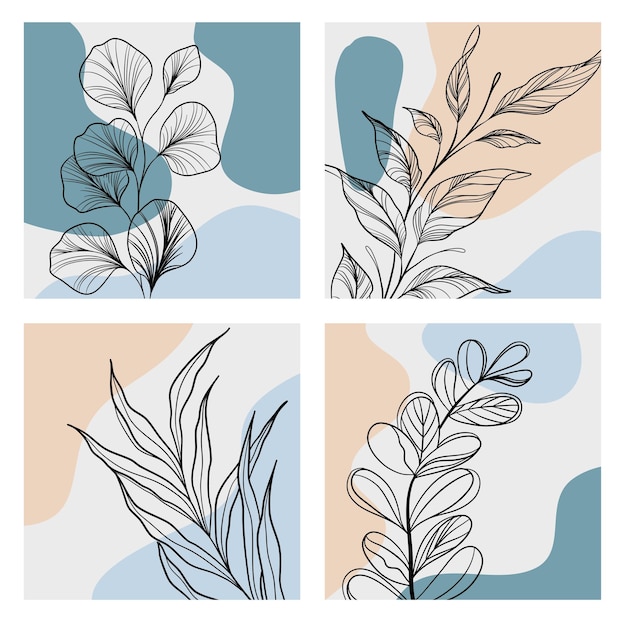 Vector collection of botanical art lines on abstract backgrounds vector illustration