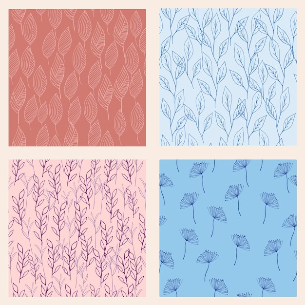 Collection of botany hand drawn patterns