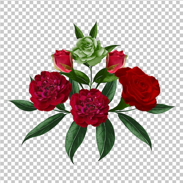 Vector collection of bouquets of watercolor red flowers