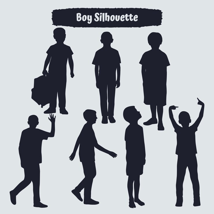 Collection of Boy or Kids silhouettes in different poses set