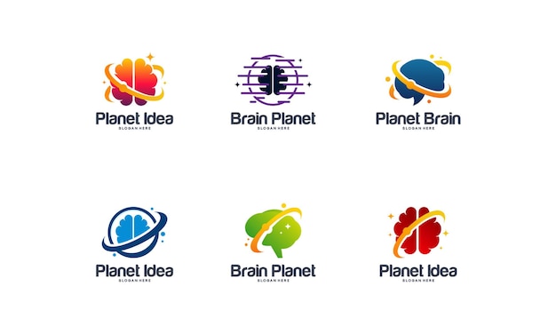 Collection of Brain logo designs template, Planet Idea Logo designs concept vector