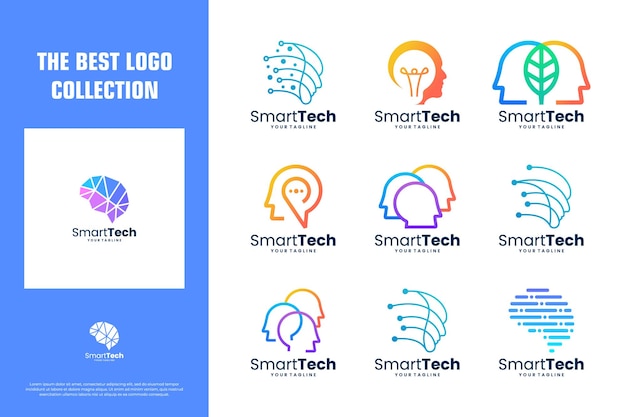 Collection of brain tech logo design for artificial intelligence design