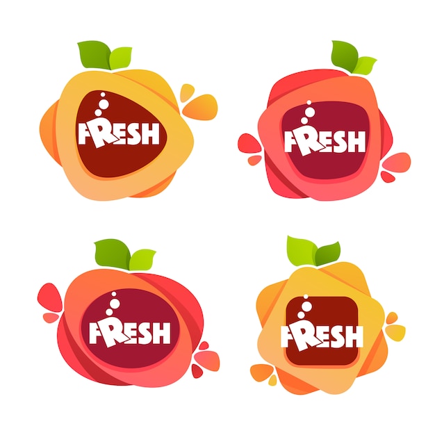 Collection of bright and shine  stickers, emblems and banners for berry and orange fresh juice