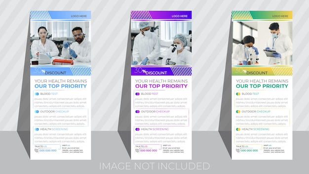 Vector a collection of brochures for the health care service medical roll up banner template