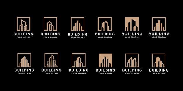 Collection of building architecture sets, real estate logo design symbols