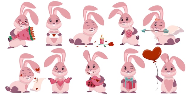Vettore raccolta del coniglietto sull'illustrazione di giorno di san valentino