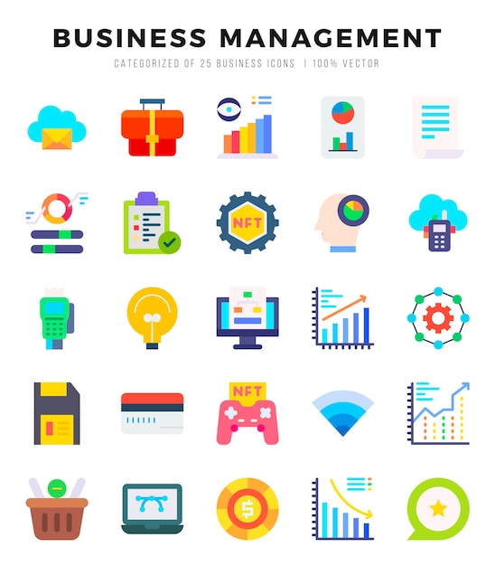 Vector collection of business management 25 flat icons pack