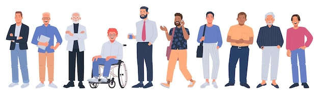 Vector collection of business men different ages races active wheelchair mature seniors _ai_generated