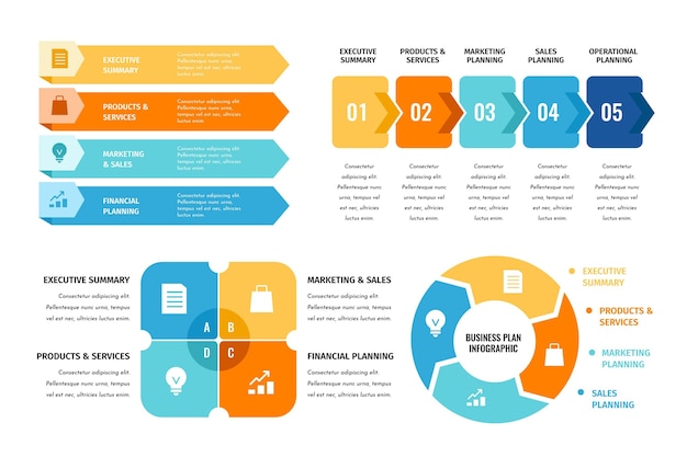 Raccolta di infografica del piano aziendale