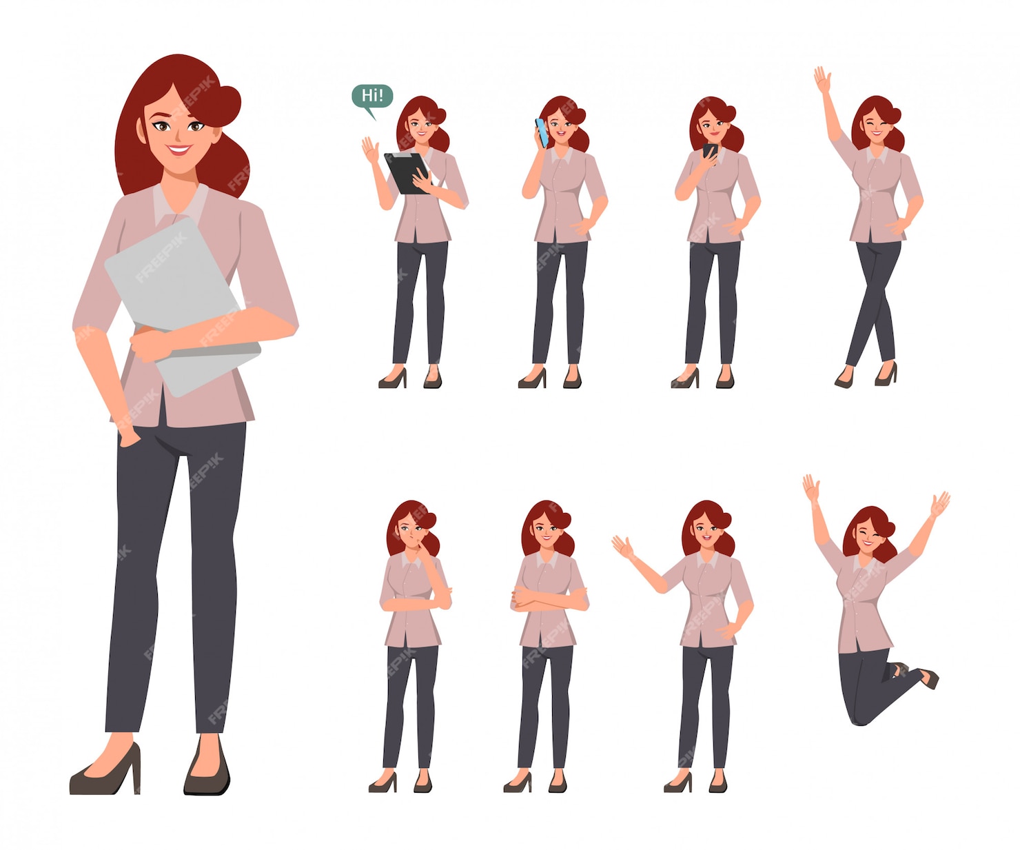 Premium Vector | Collection of business woman in job character pose set ...