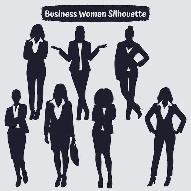 Collection of business woman silhouettes in different poses