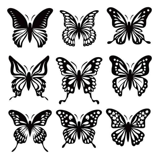 Vector a collection of butterflies with black and white images