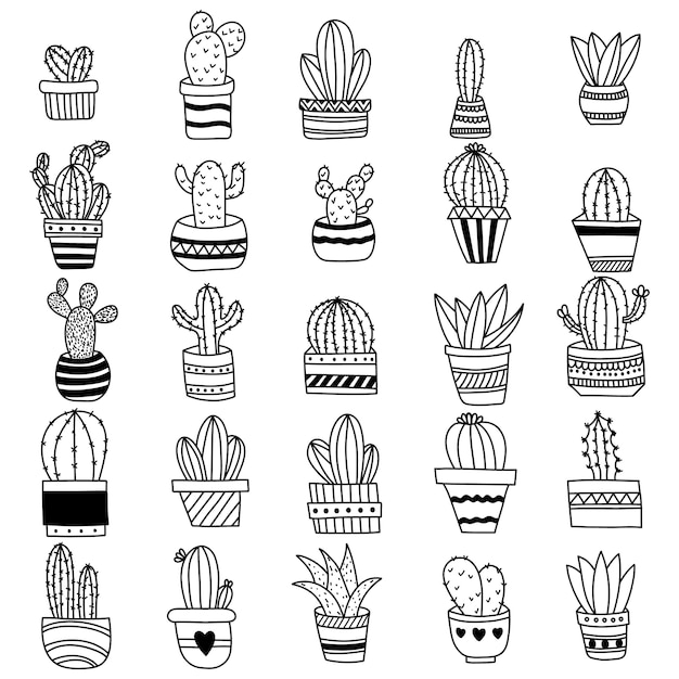 Vector collection of cactus doodles