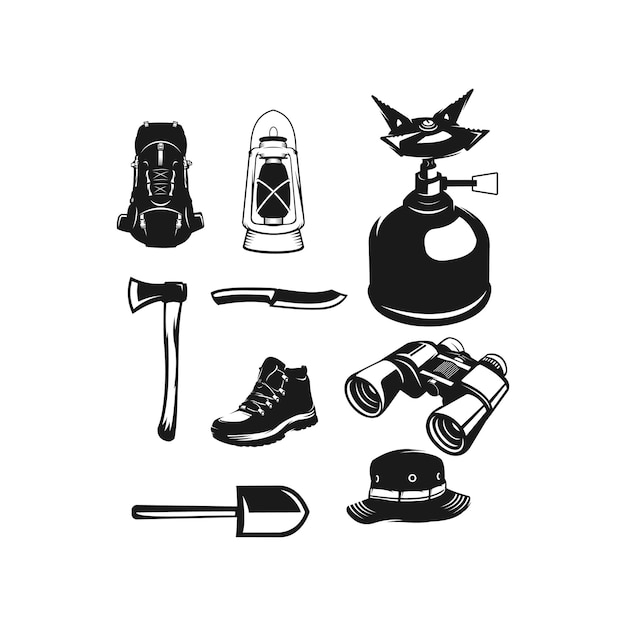 Vector a collection of camping equipment silhouette vector