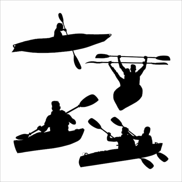 Vettore collezione di silhouette di canoa