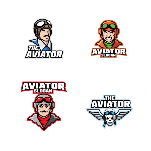 Vettore collezione di capitano pilota aviatore testa personaggio logo icona design cartoon