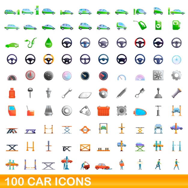 Collection of car icons isolated on white