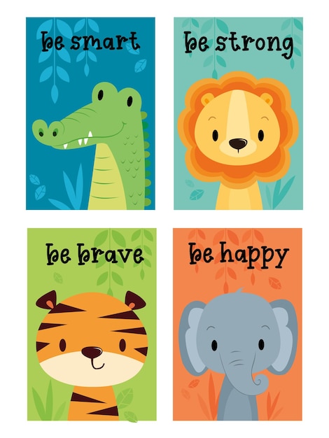 a collection of cards with a lion, a tiger, a lion, a tiger, a tiger, a tiger and a crocodile.