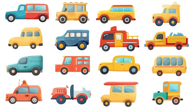 Vector a collection of cars set of vehicles for kids