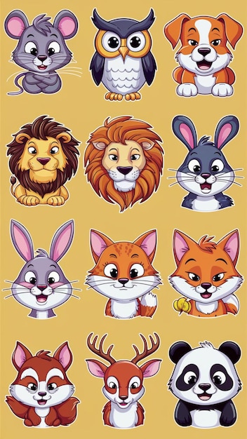 Vector a collection of cartoon animal stickers