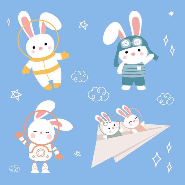 Vector a collection of cartoon characters including bunny and rabbit