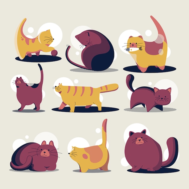 Vector collection of cartoon cute cartoon cats template