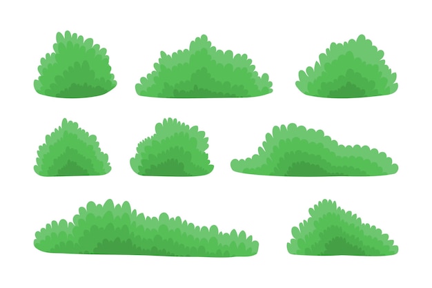 Collection cartoon green bushes isolated on white background