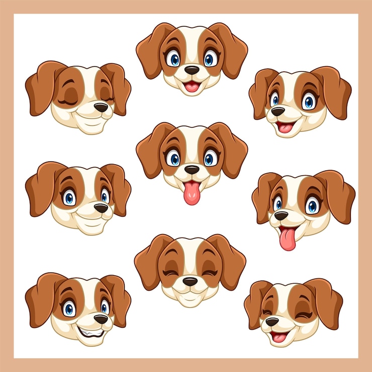 Vector collection of cartoon heads of beagle dogs
