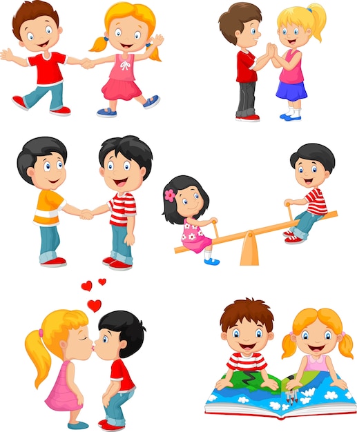 Vector collection of cartoon kids couple