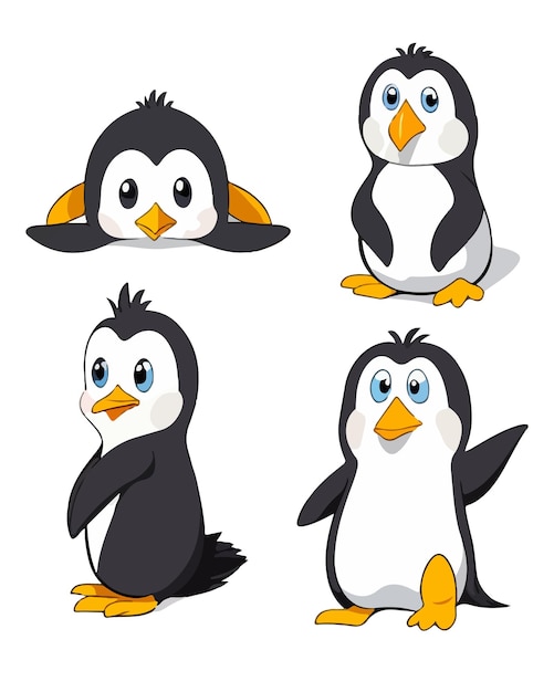 Collection of cartoon penguin isolated on white background