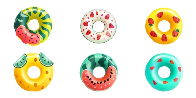 Vector a collection of cartoonstyle inflatable swimming rings in various shapes and colors