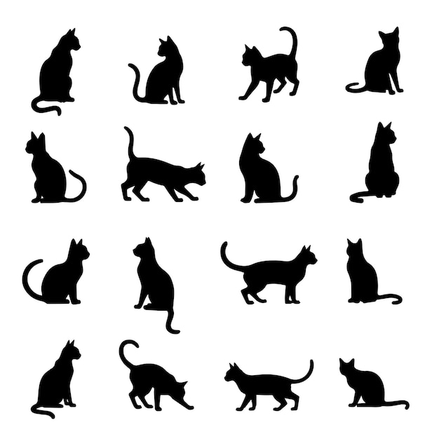 Collection of Cat Silhouettes in Various Poses