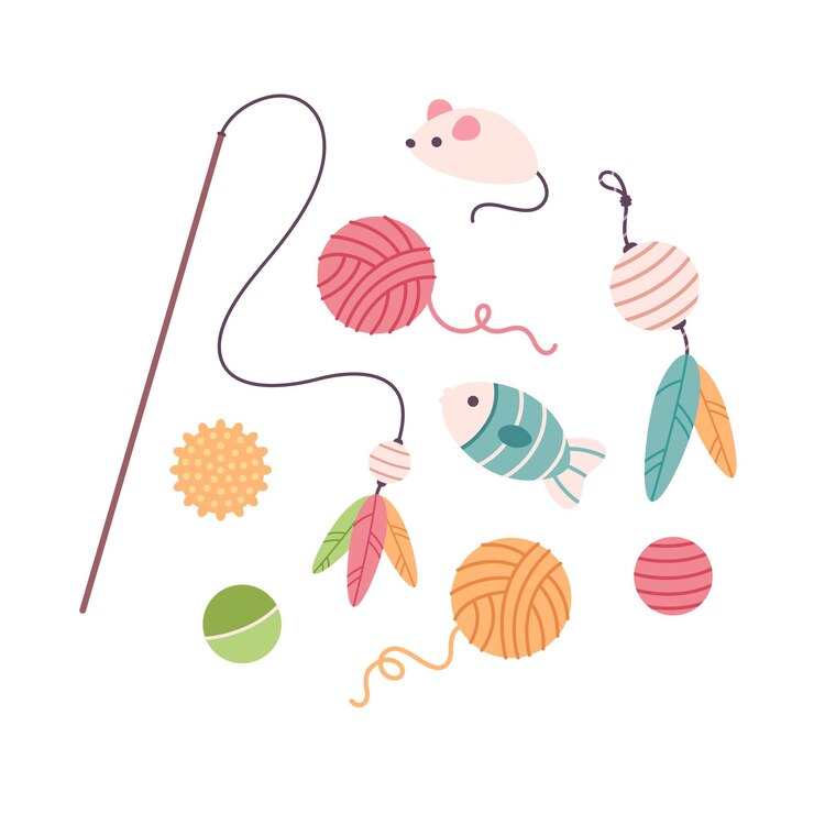 Vector collection of cat toys pet supplies zoo shop goods
