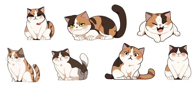 A collection of cats in cartoon style