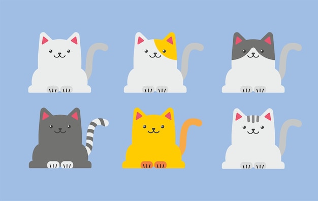 Vector a collection of cats with different colors flat vector illustration cartoon