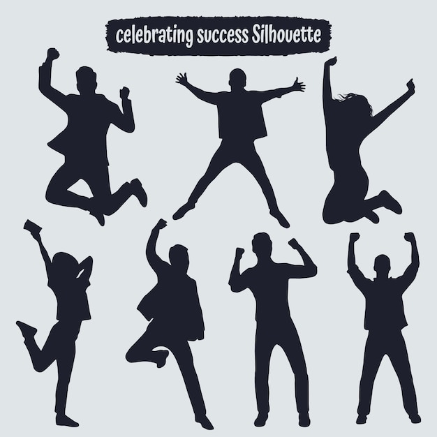 Collection of celebrating success silhouette in different positions