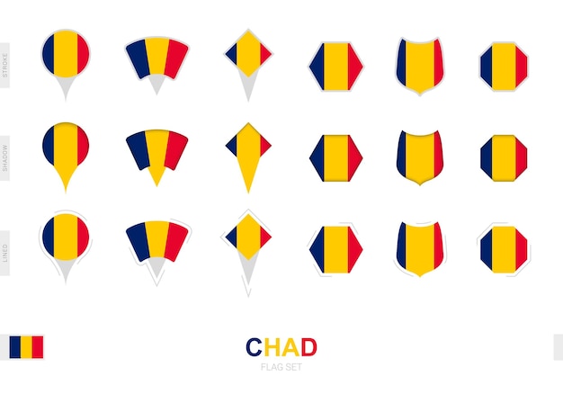 Vector collection of the chad flag in different shapes and with three different effects