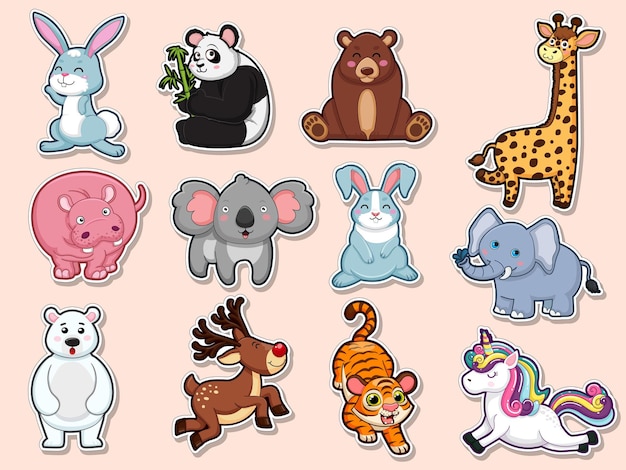 Premium Vector  Collection character cute animals stickers