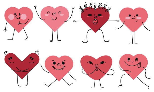 심장의 기하학적 모양의 캐릭터 컬렉션 어린이용 만화 캐릭터