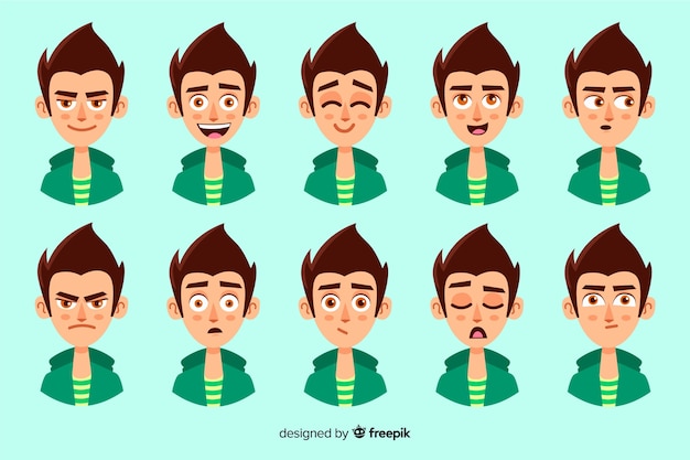 Vector collection of characters with different facial expressions