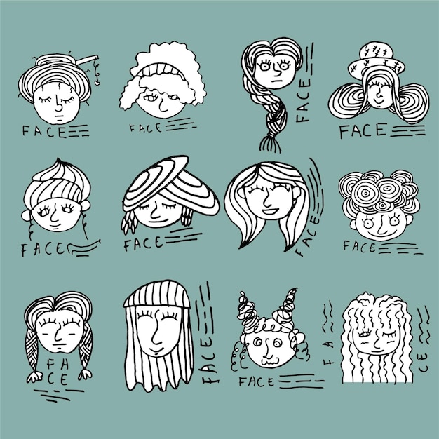 Vector a collection of characters with unique hairstyles