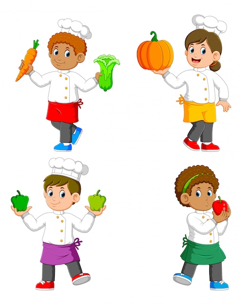 The collection of the chef holding the vegetables on their hands