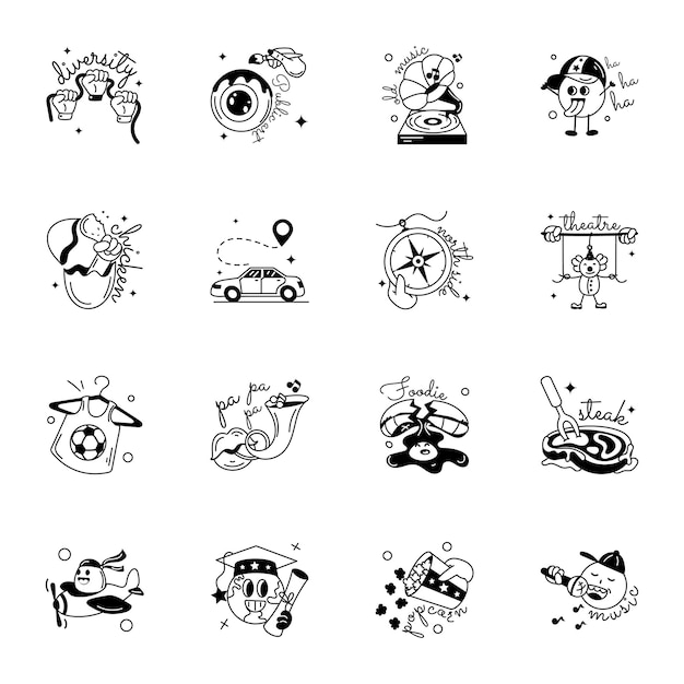 Vector collection of chicago city glyph stickers