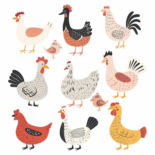 Vector a collection of chickens and roosters from the year of the year