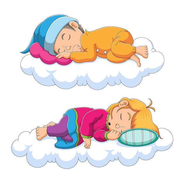 イラストの雲の上で眠っている子供たちのコレクション