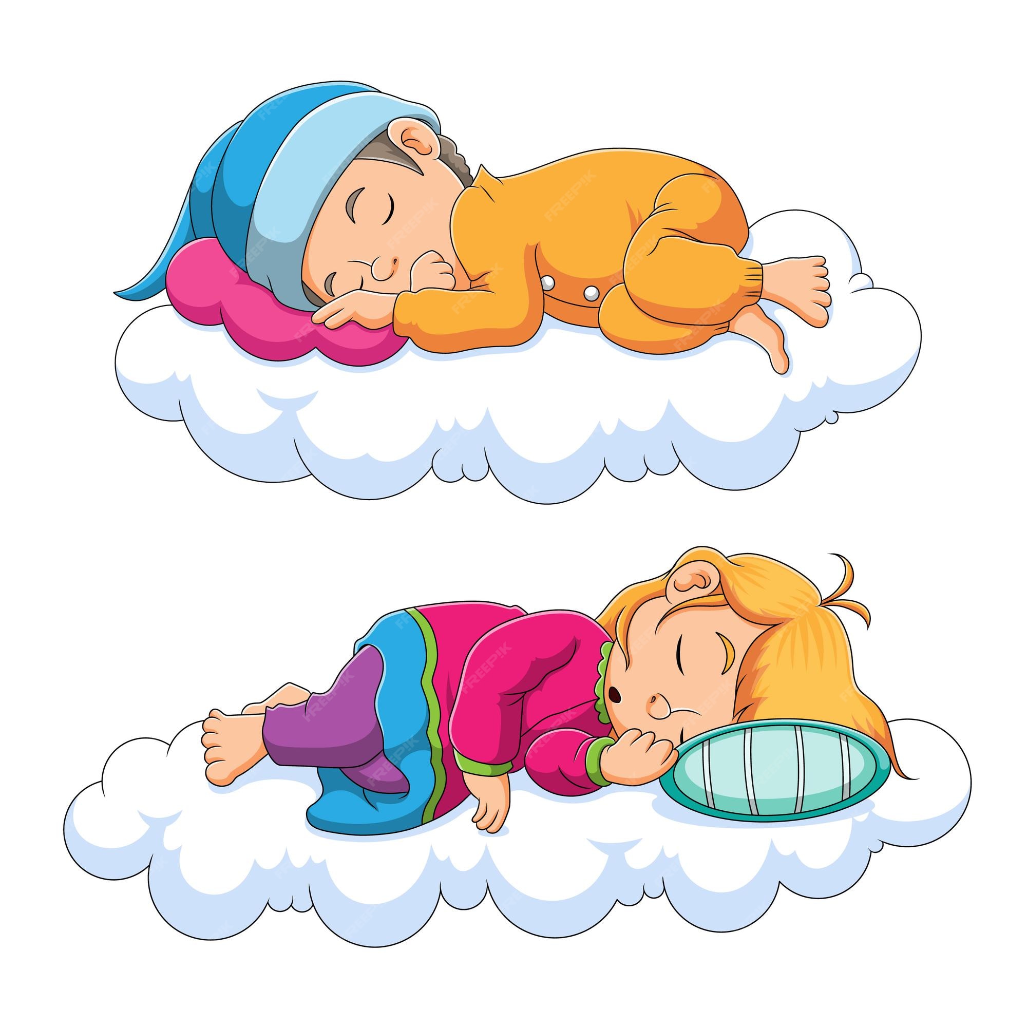 Premium Vector | The collection of the children sleeping on the cloud