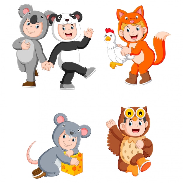 Collection children wearing cute animal costumes